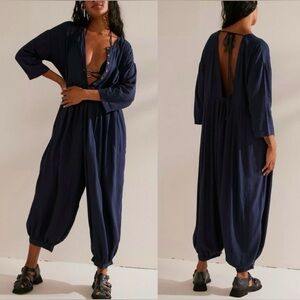 NWT $98 Free People Calsi Jumpsuit Small Navy Blue Romper One Piece
